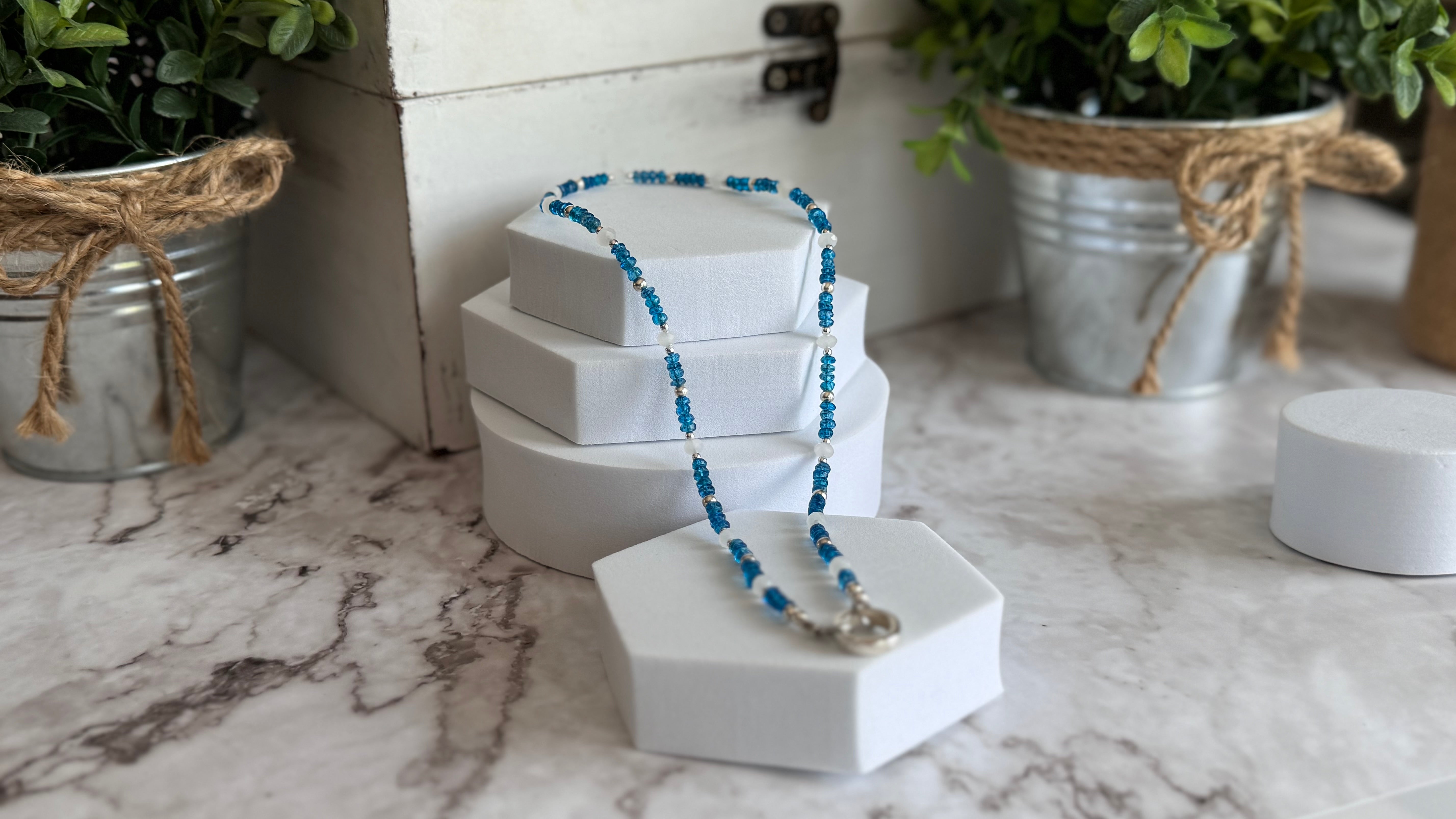 Ocean Dream: Blue-Green Apatite & Moonstone Bead Necklace with Sterling Silver Accents