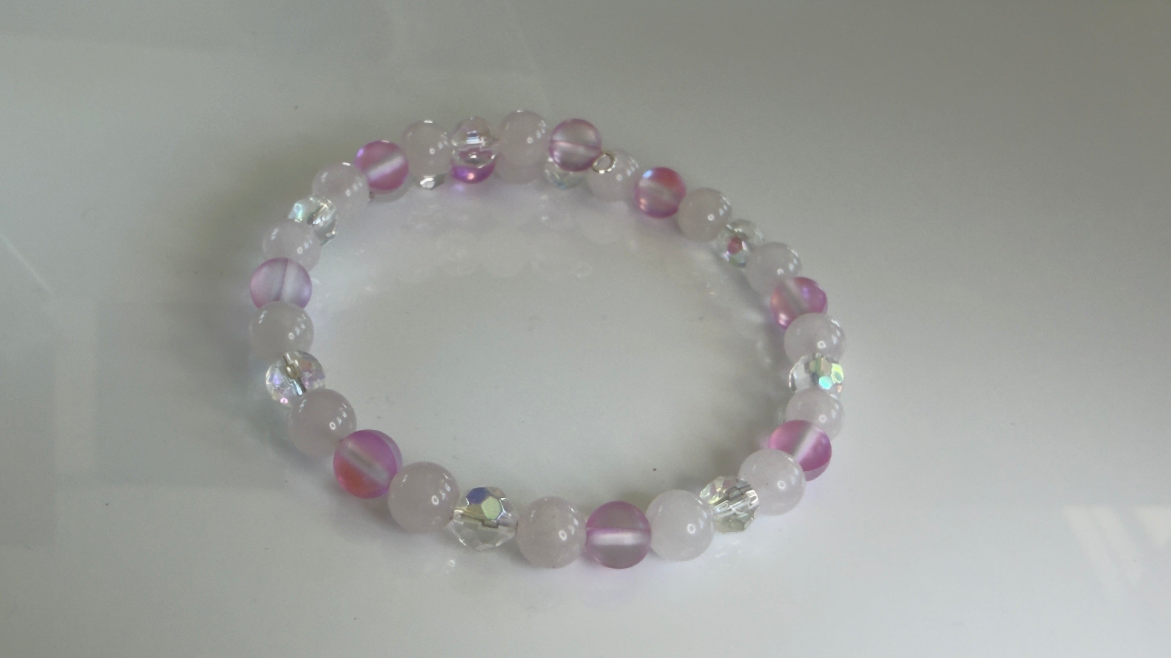 Rose Petal Magic — Rose Quartz & Pink Mermaid Glass Memory Wire Bracelet