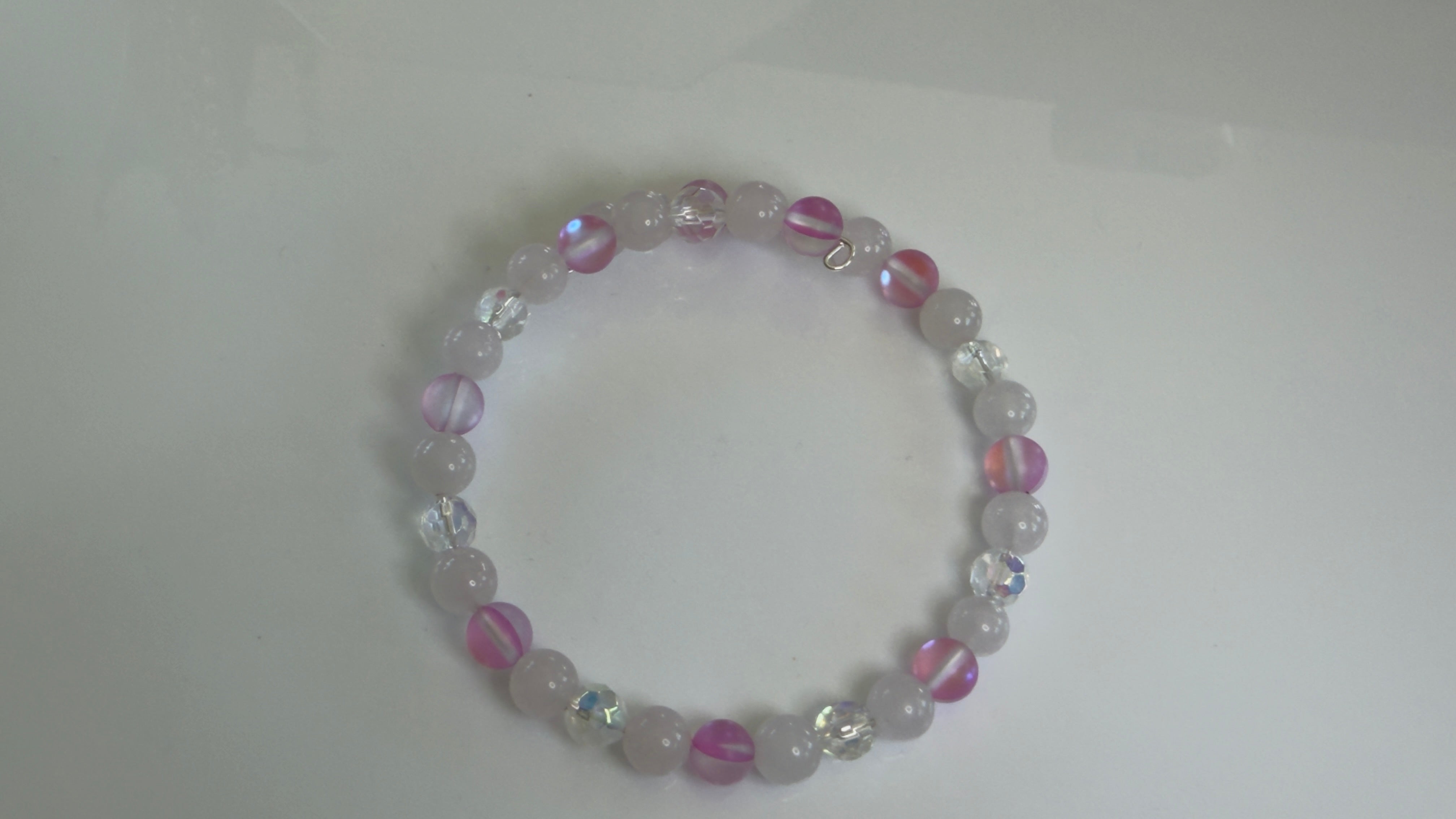 Rose Petal Magic — Rose Quartz & Pink Mermaid Glass Memory Wire Bracelet