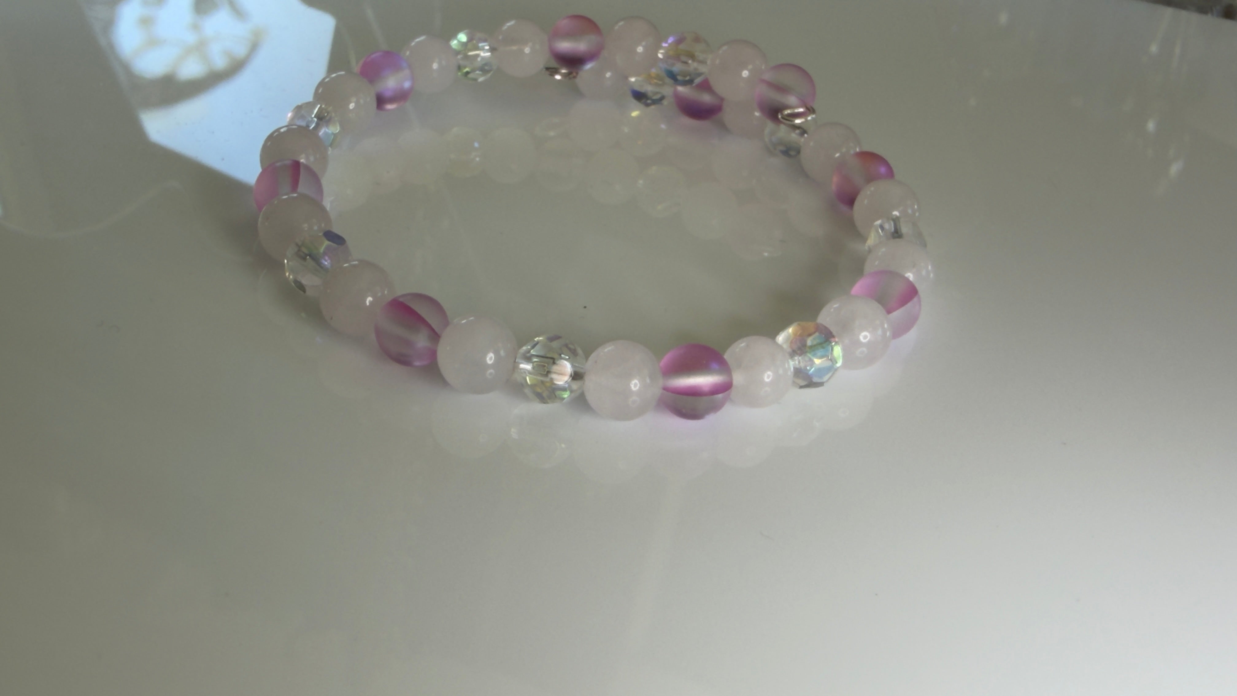 Rose Petal Magic — Rose Quartz & Pink Mermaid Glass Memory Wire Bracelet