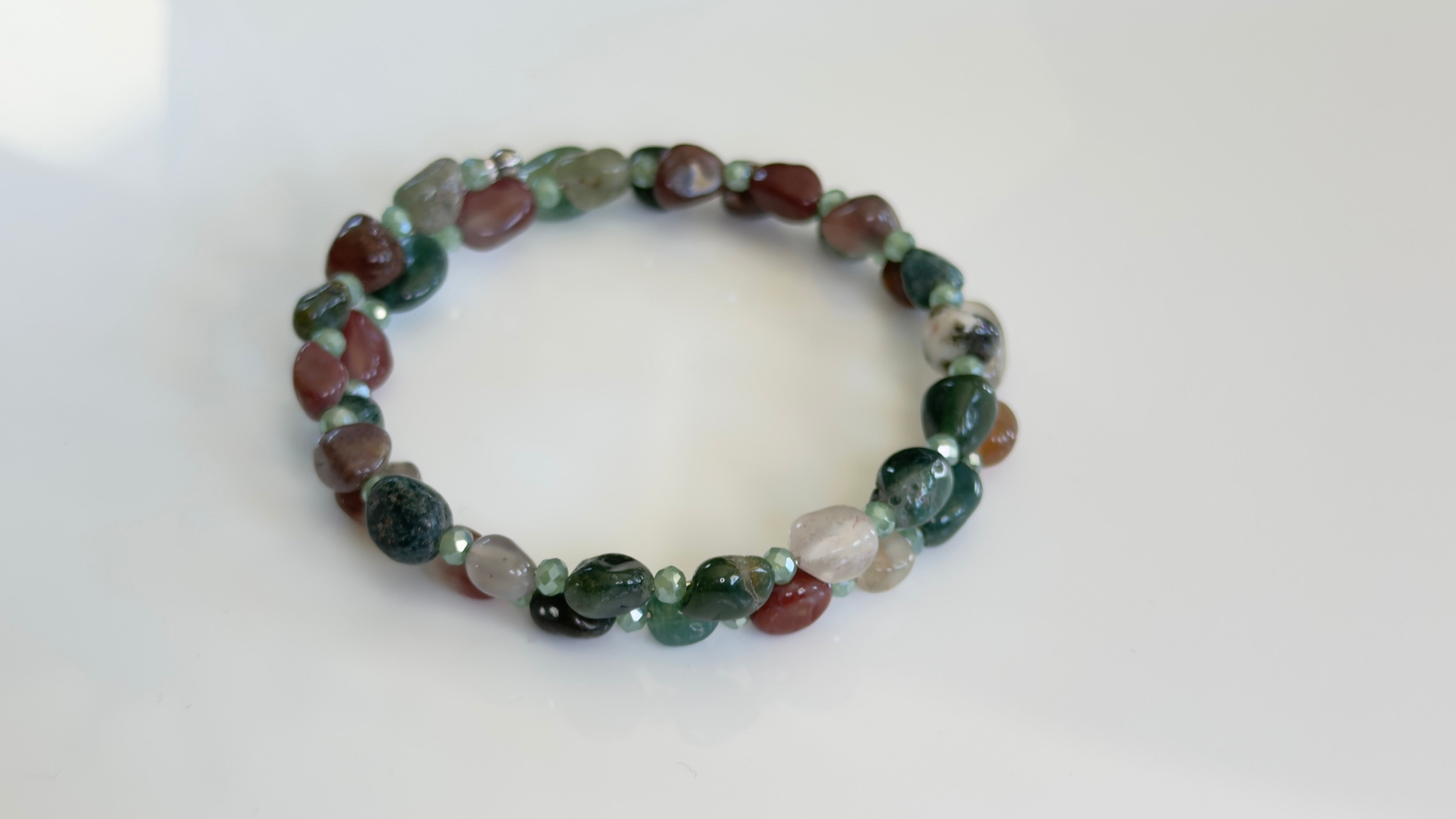 Forest Earth Wrap — Indian Agate Memory Wire Bracelet