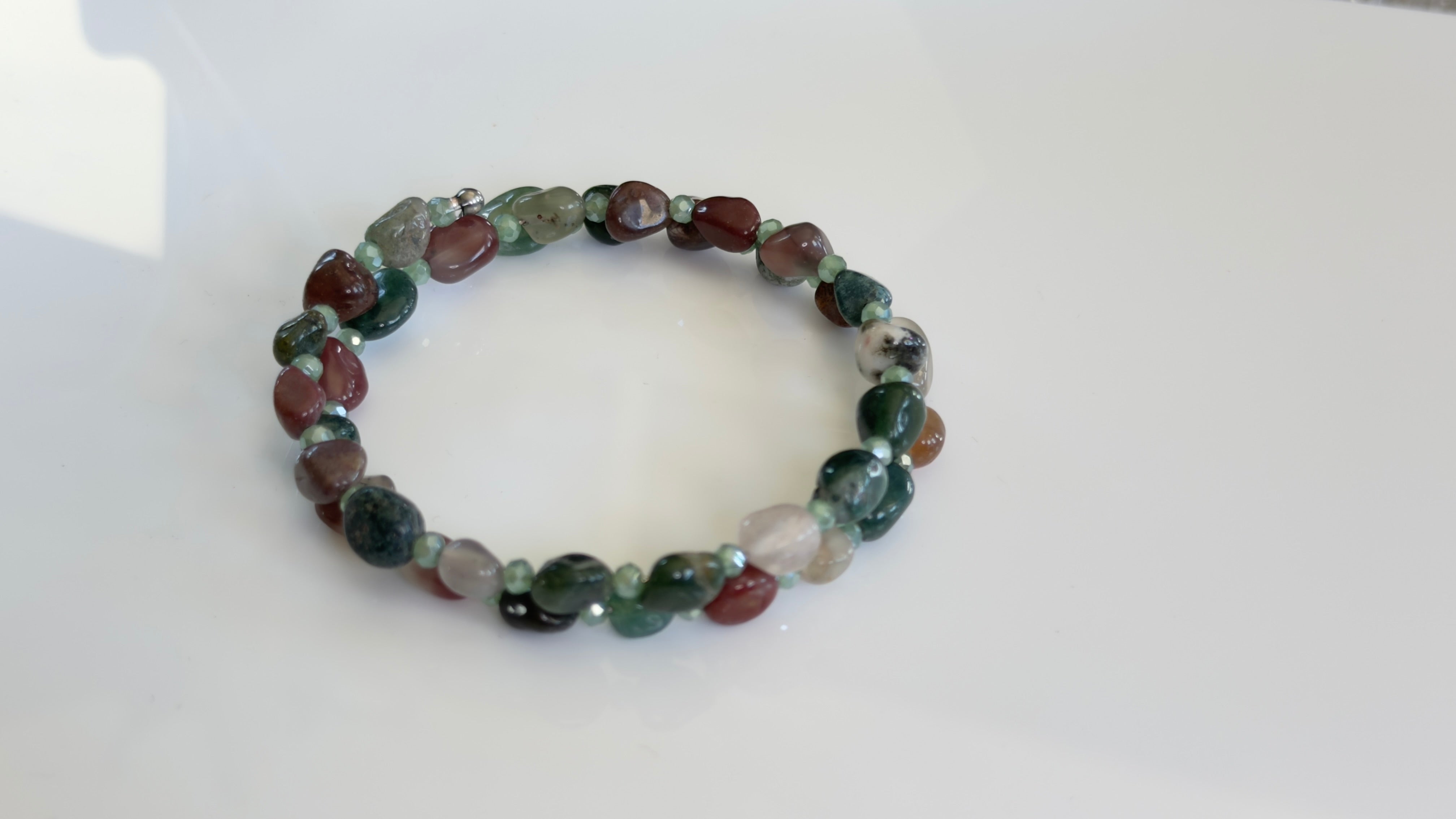Forest Earth Wrap — Indian Agate Memory Wire Bracelet