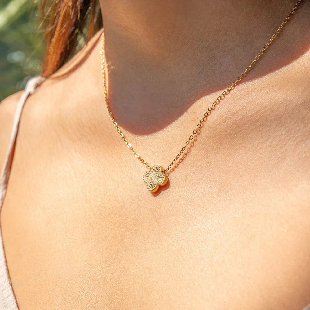 18K Gold PVD Coated Stainless Steel Clover Connector Charm Necklace