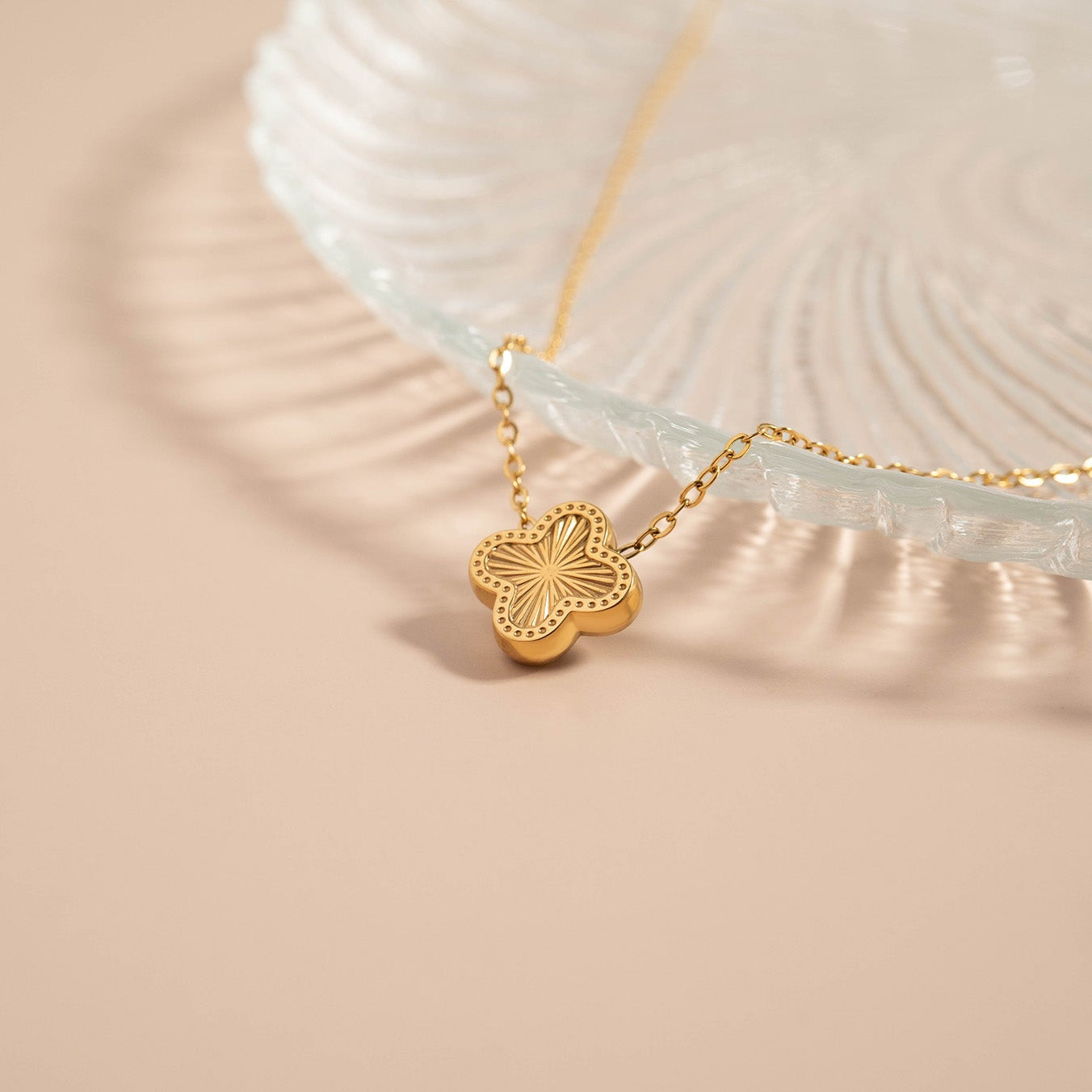 18K Gold PVD Coated Stainless Steel Clover Connector Charm Necklace