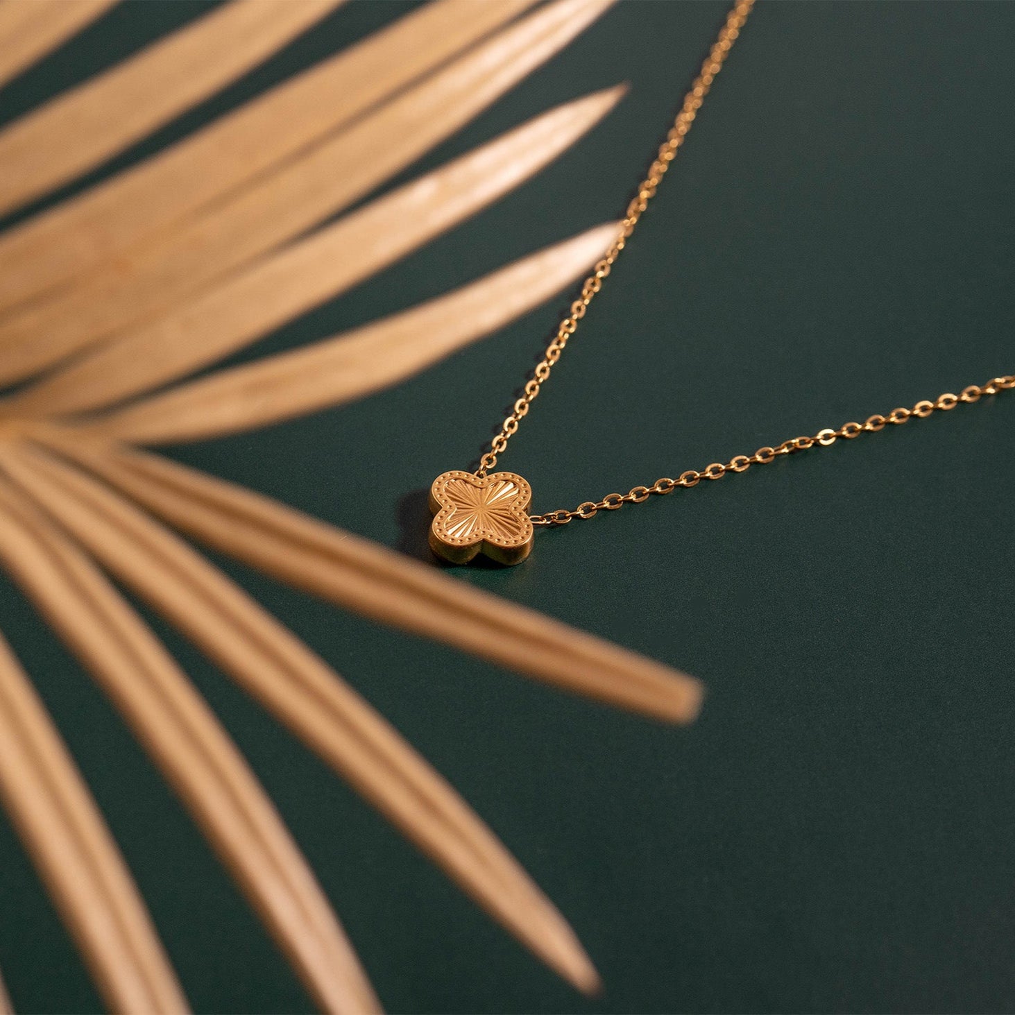 18K Gold PVD Coated Stainless Steel Clover Connector Charm Necklace