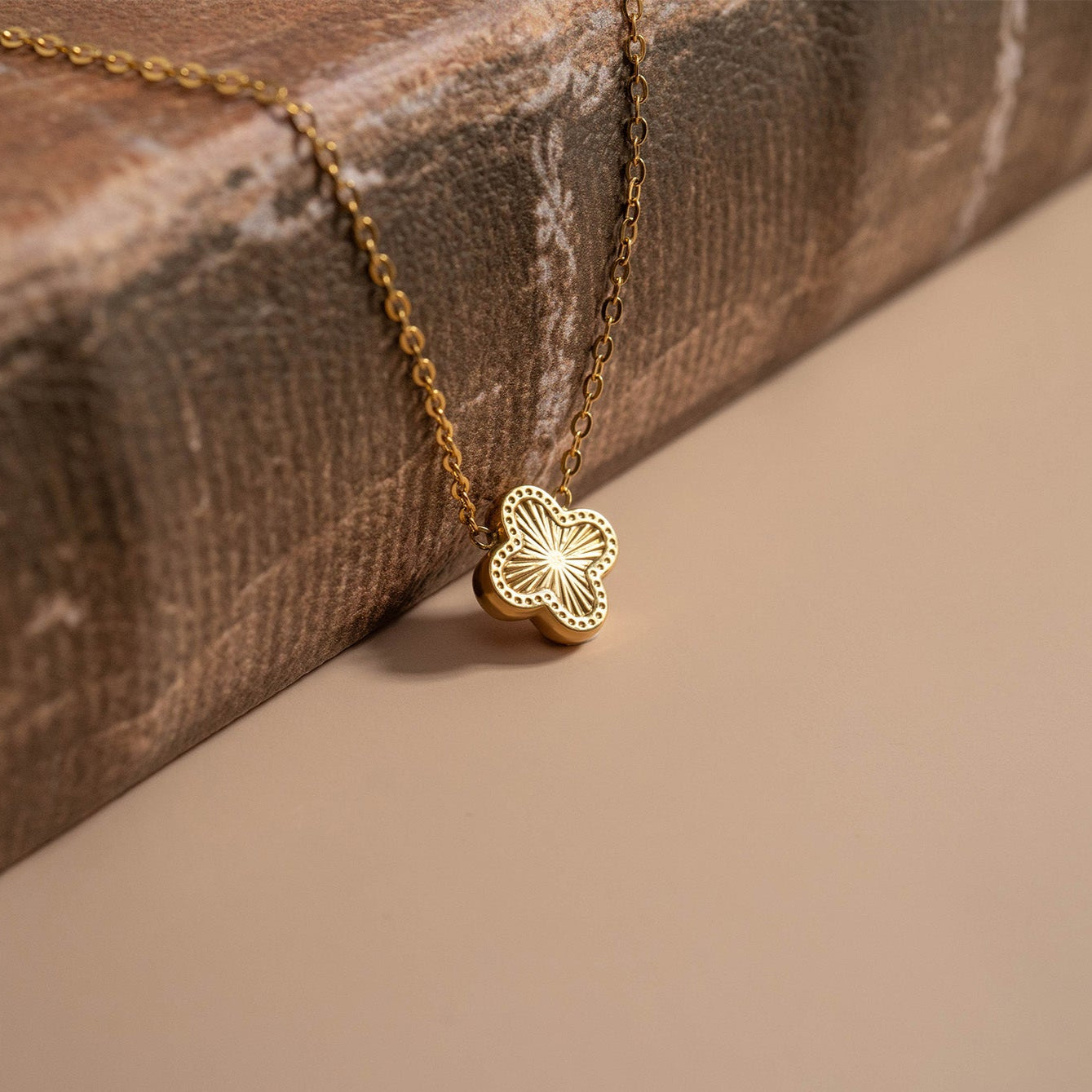 18K Gold PVD Coated Stainless Steel Clover Connector Charm Necklace