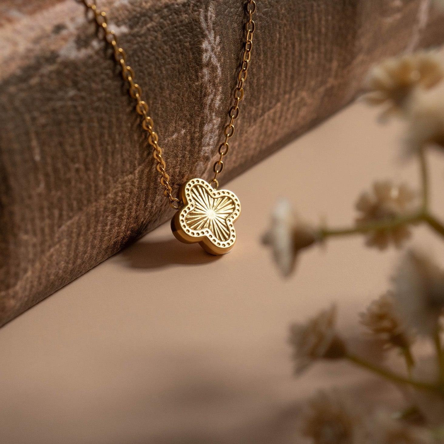 18K Gold PVD Coated Stainless Steel Clover Connector Charm Necklace