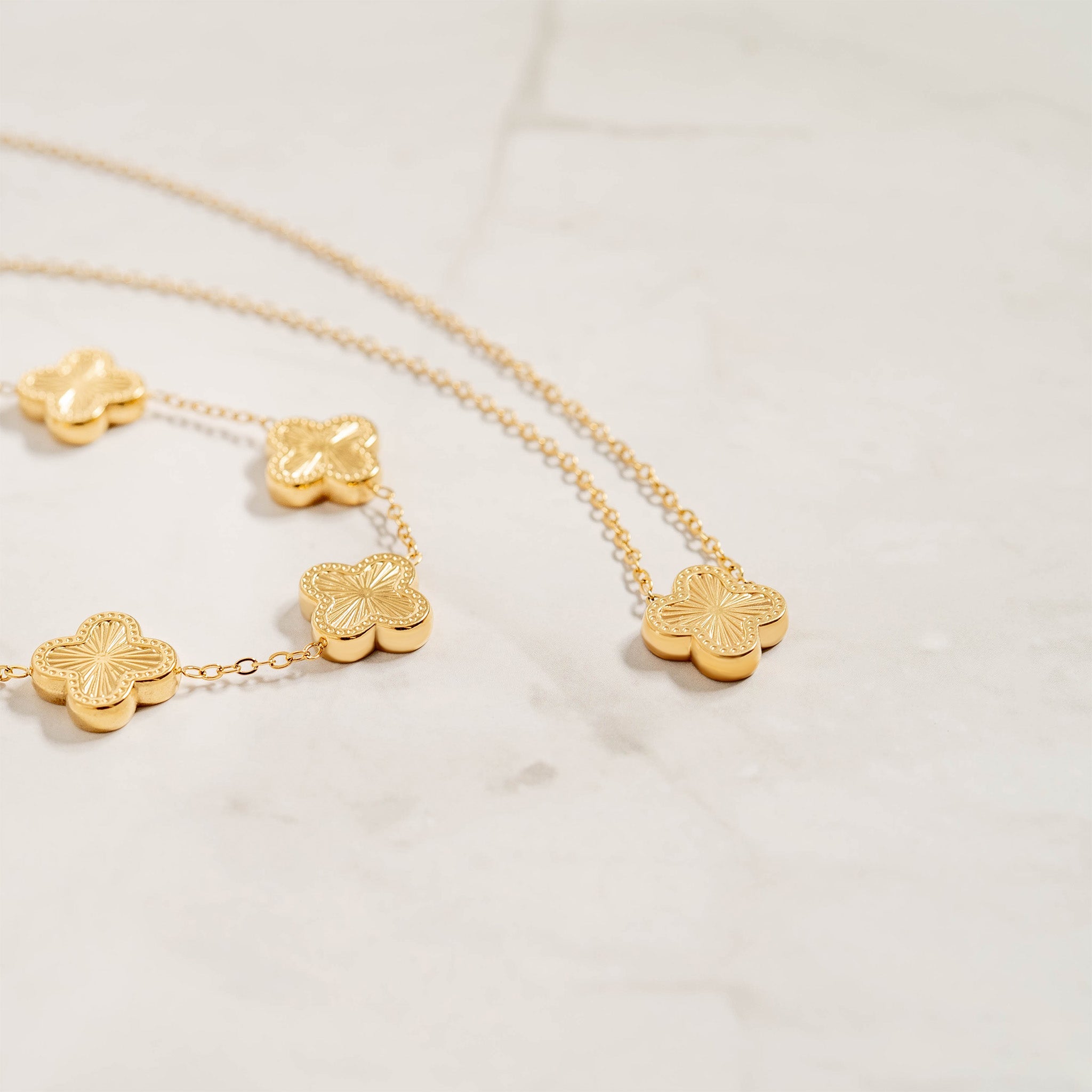18K Gold PVD Coated Stainless Steel Clover Connector Charm Necklace