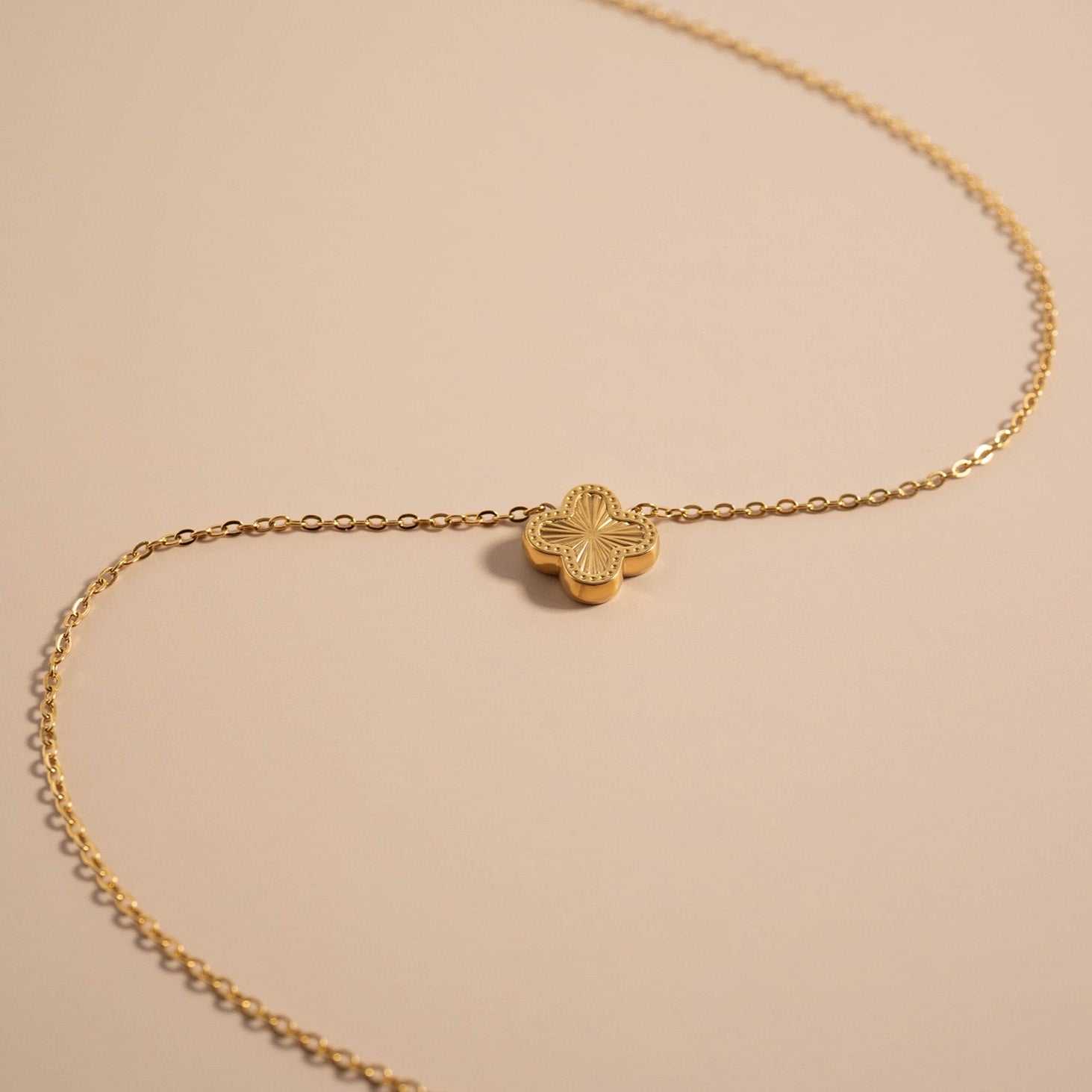 18K Gold PVD Coated Stainless Steel Clover Connector Charm Necklace