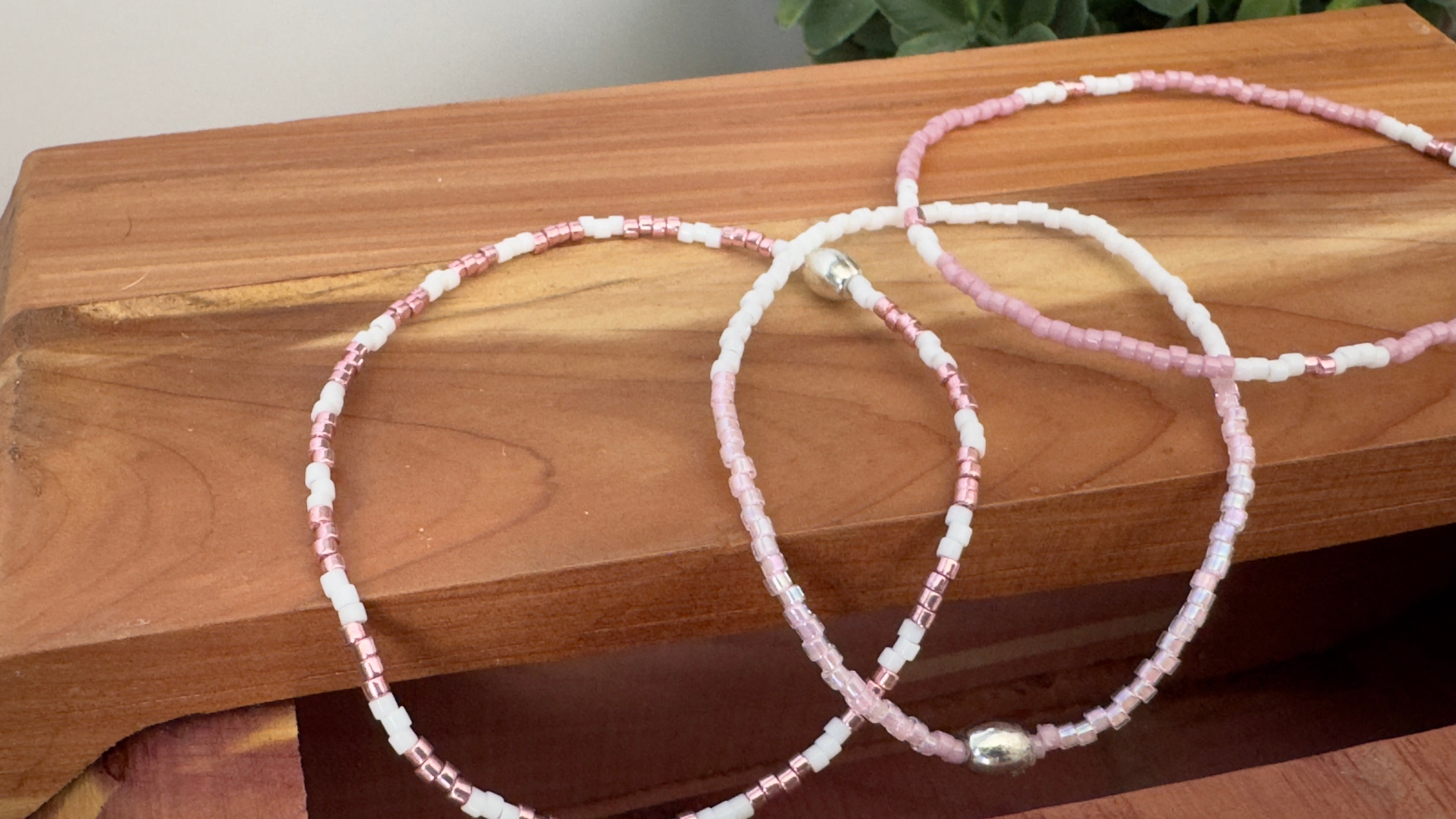 Stretchy Delica Beaded Pink Galvanized Bracelet Trio