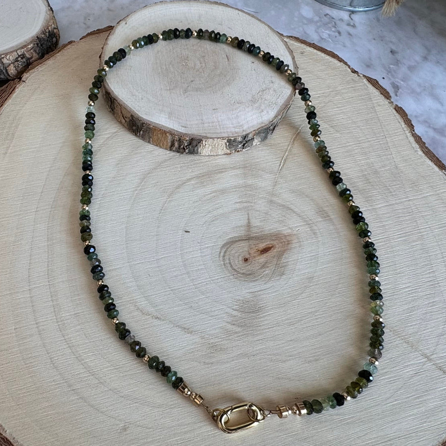 Elegant Green Tourmaline Necklace•Gold Filled Accents and Carabiner Closure