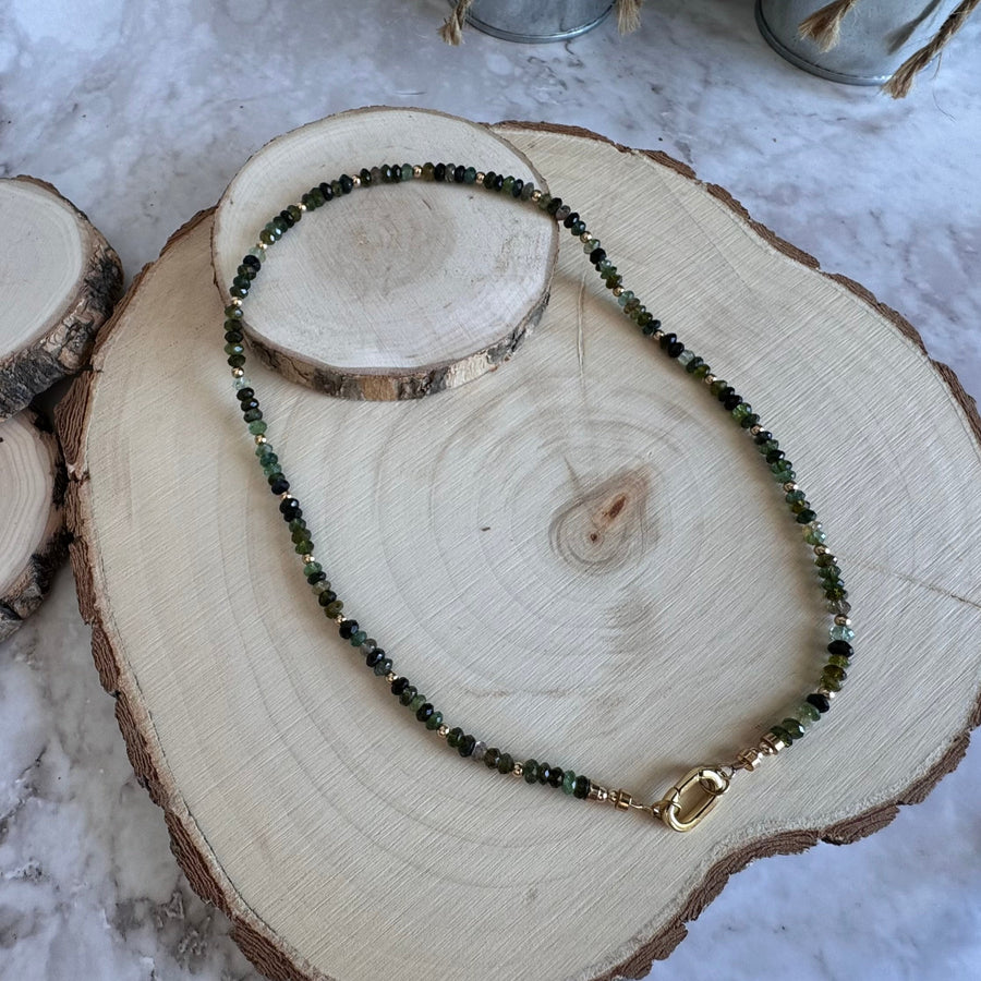 Elegant Green Tourmaline Necklace•Gold Filled Accents and Carabiner Closure