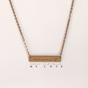 Engraved Morse Code on 18K Gold Coated and Polished Stainless Steel Bar Necklace