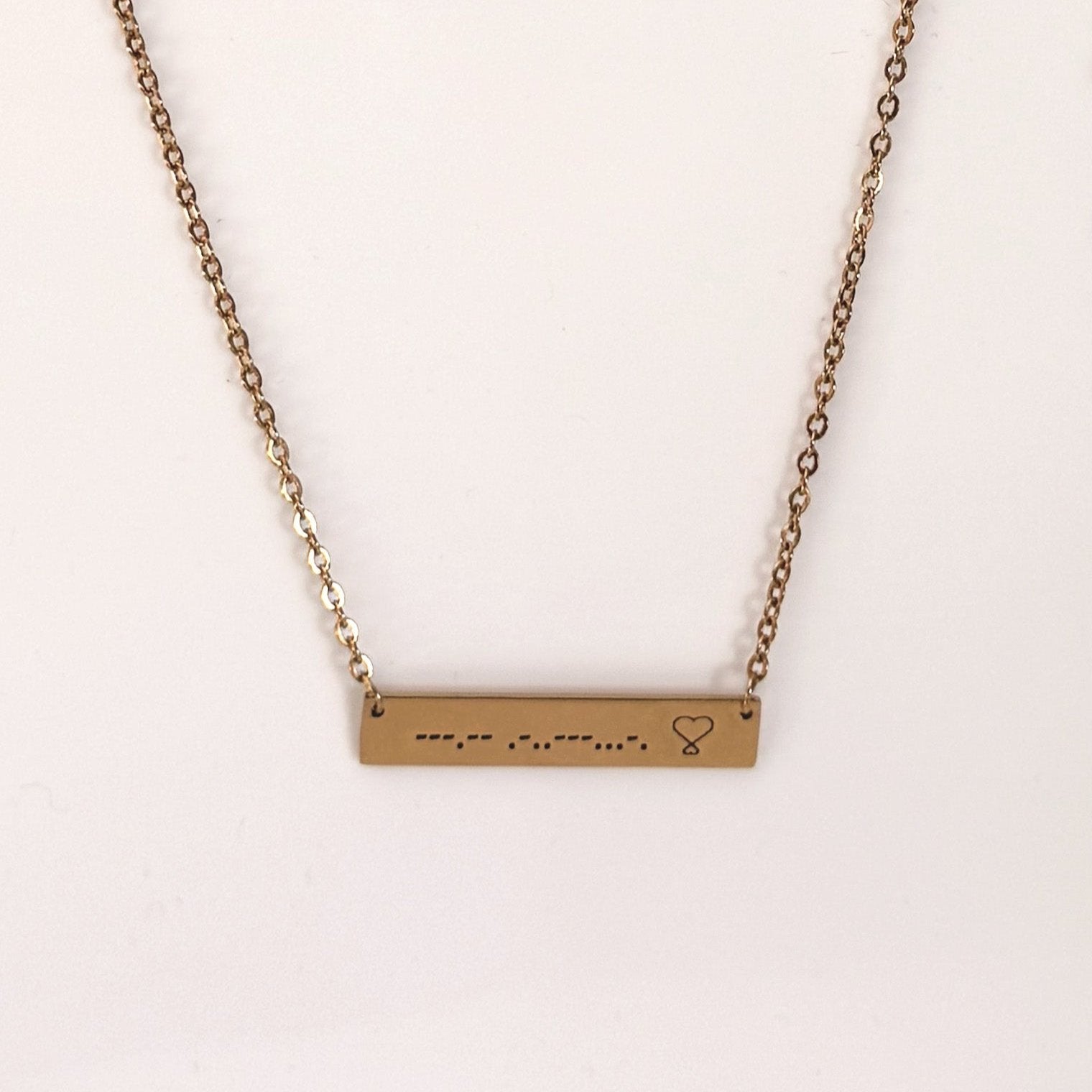 Engraved Morse Code on 18K Gold Coated and Polished Stainless Steel Bar Necklace