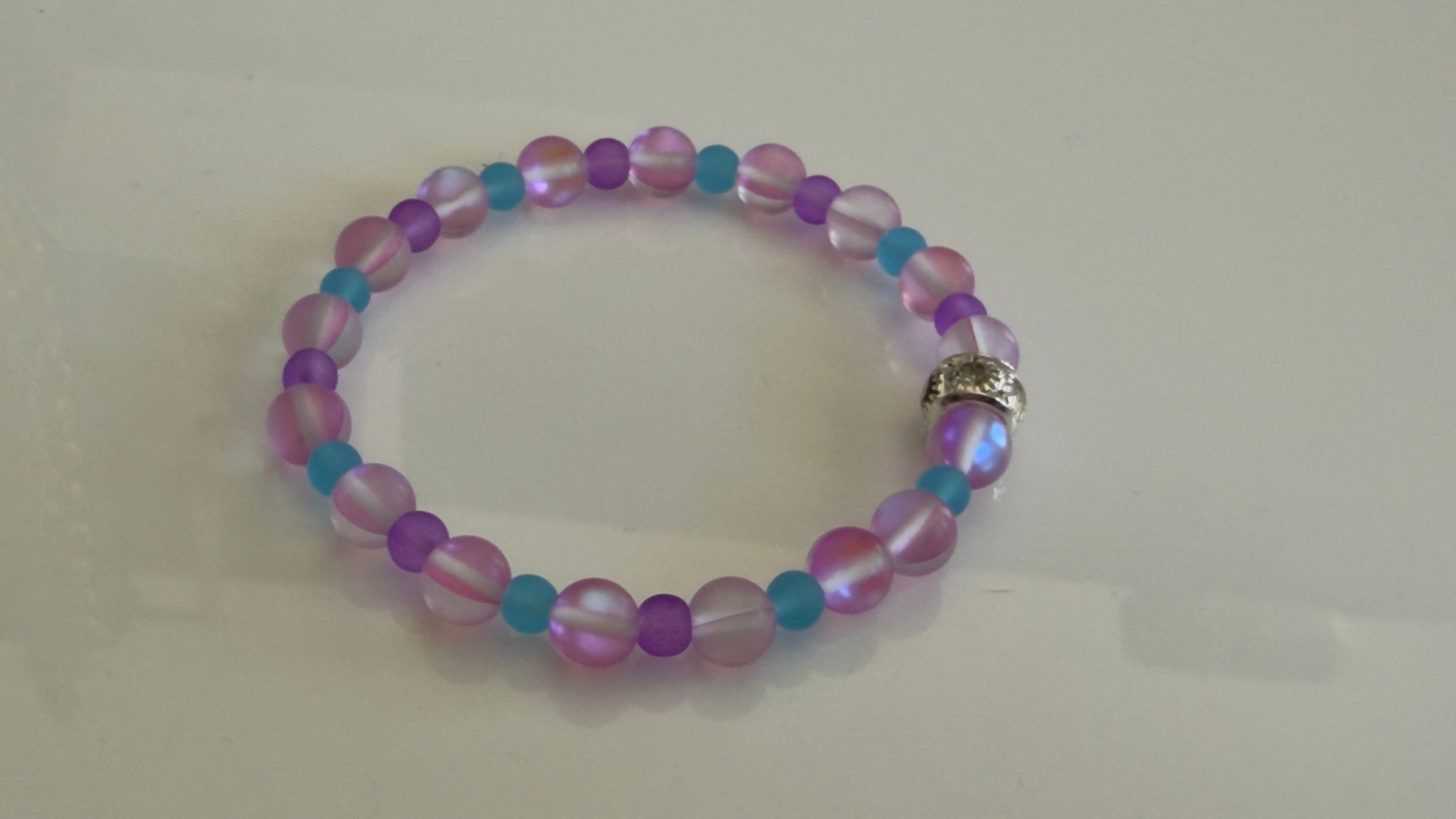 Mermaid Dreams — Pink, Purple & Blue Matte Glass Stretch Bracelet