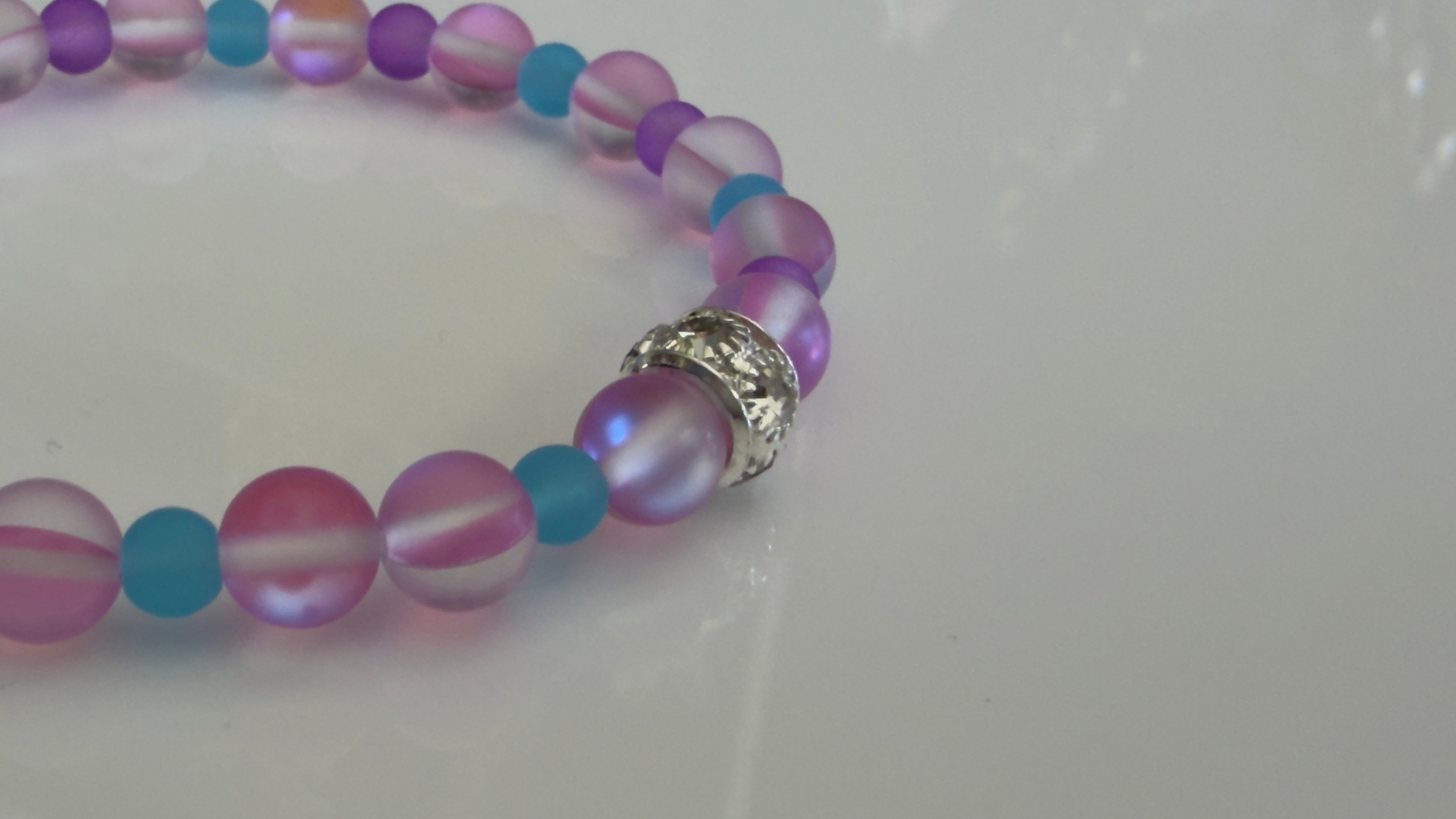 Mermaid Dreams — Pink, Purple & Blue Matte Glass Stretch Bracelet
