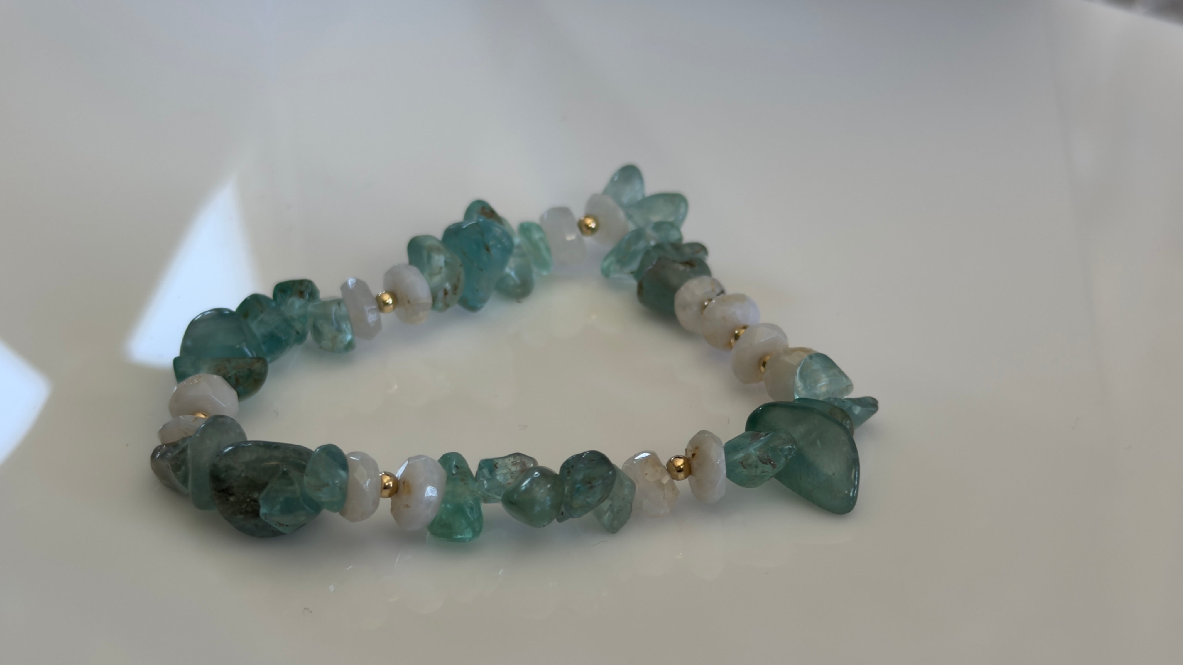 Ocean Whisper — Aquamarine, Opal & Moonstone Gold Fill Stretch Bracelet
