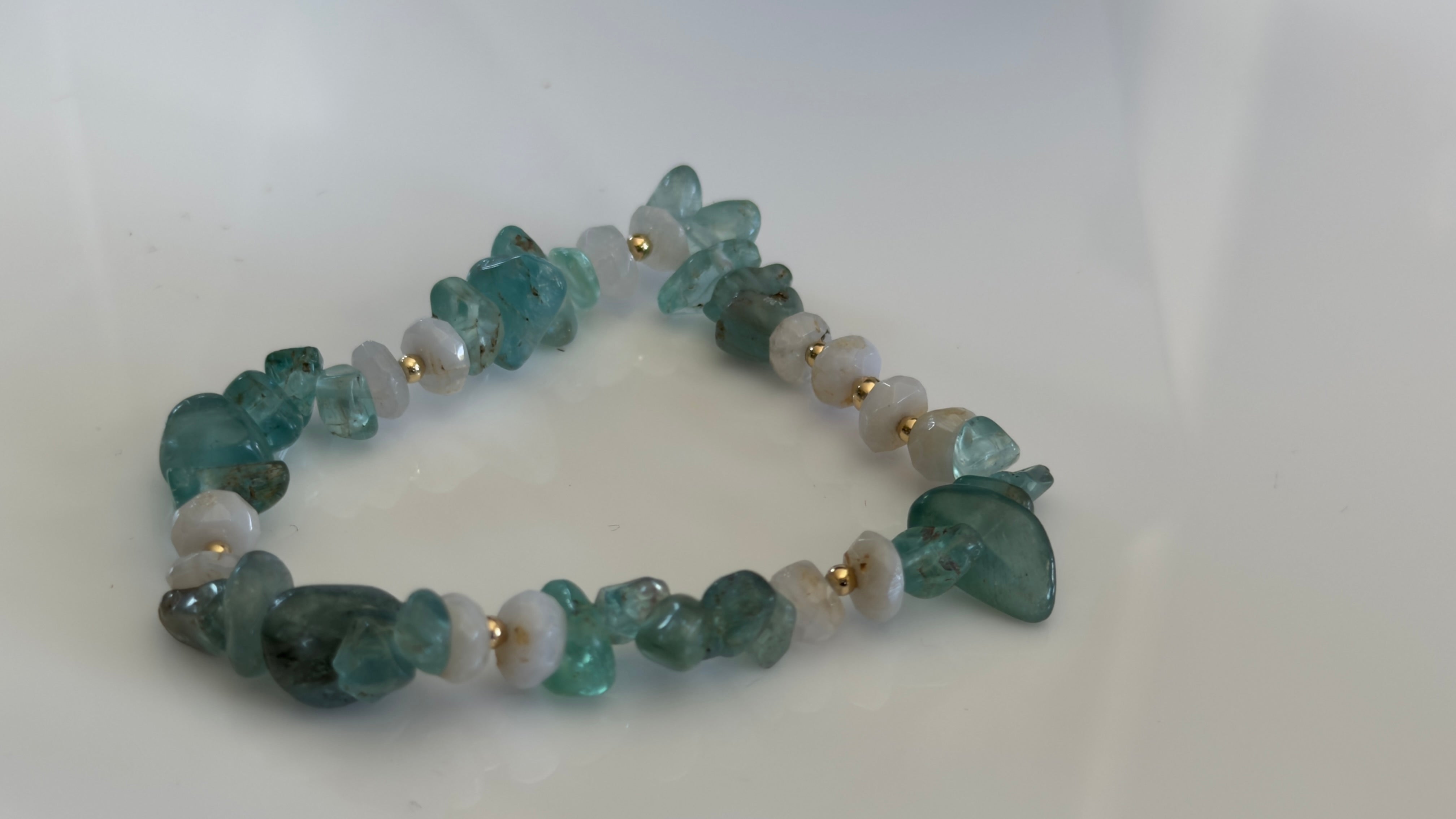 Ocean Whisper — Aquamarine, Opal & Moonstone Gold Fill Stretch Bracelet