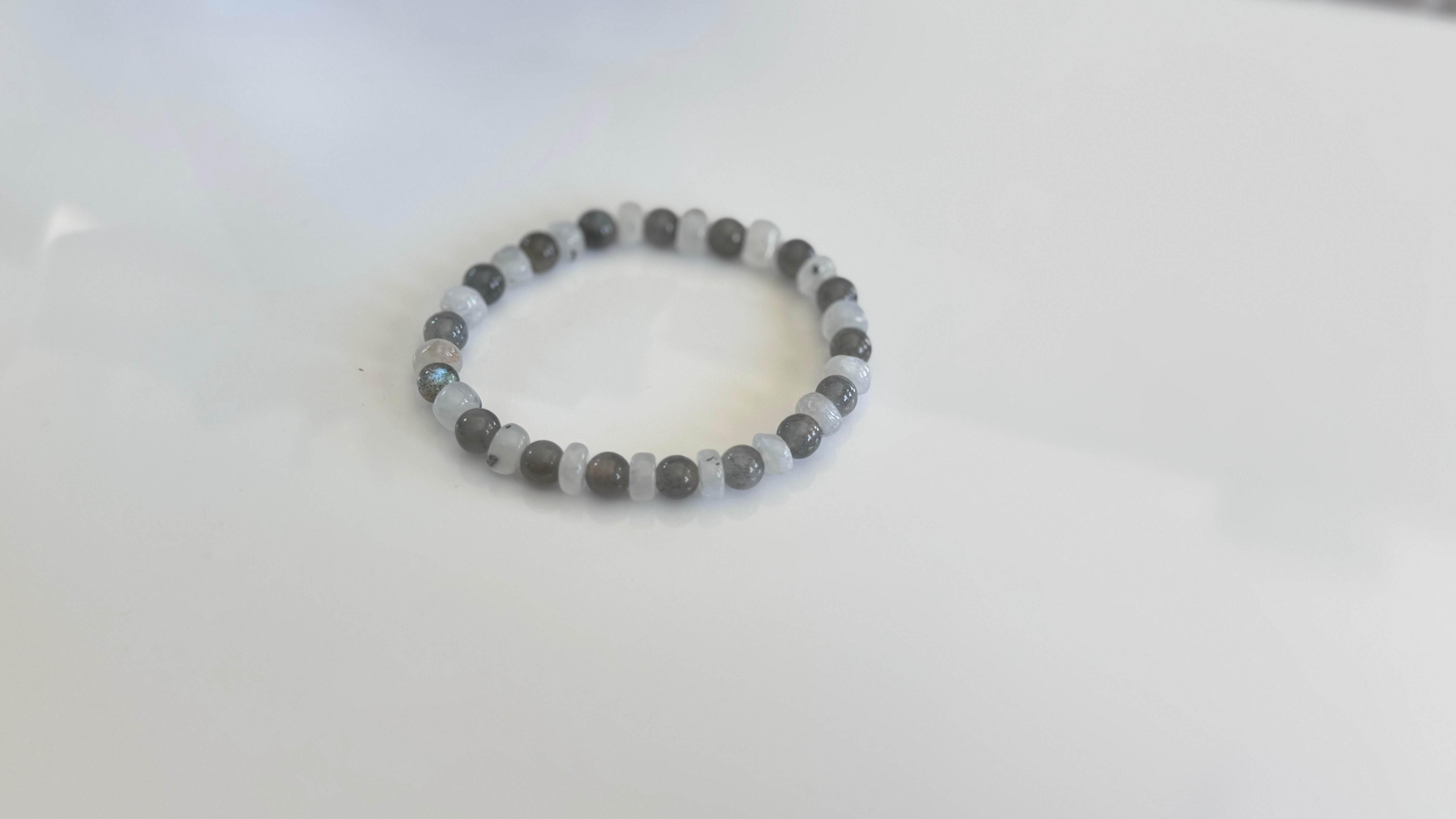 Shadow & Moon — Labradorite & Rainbow Moonstone Stretch Bracelet