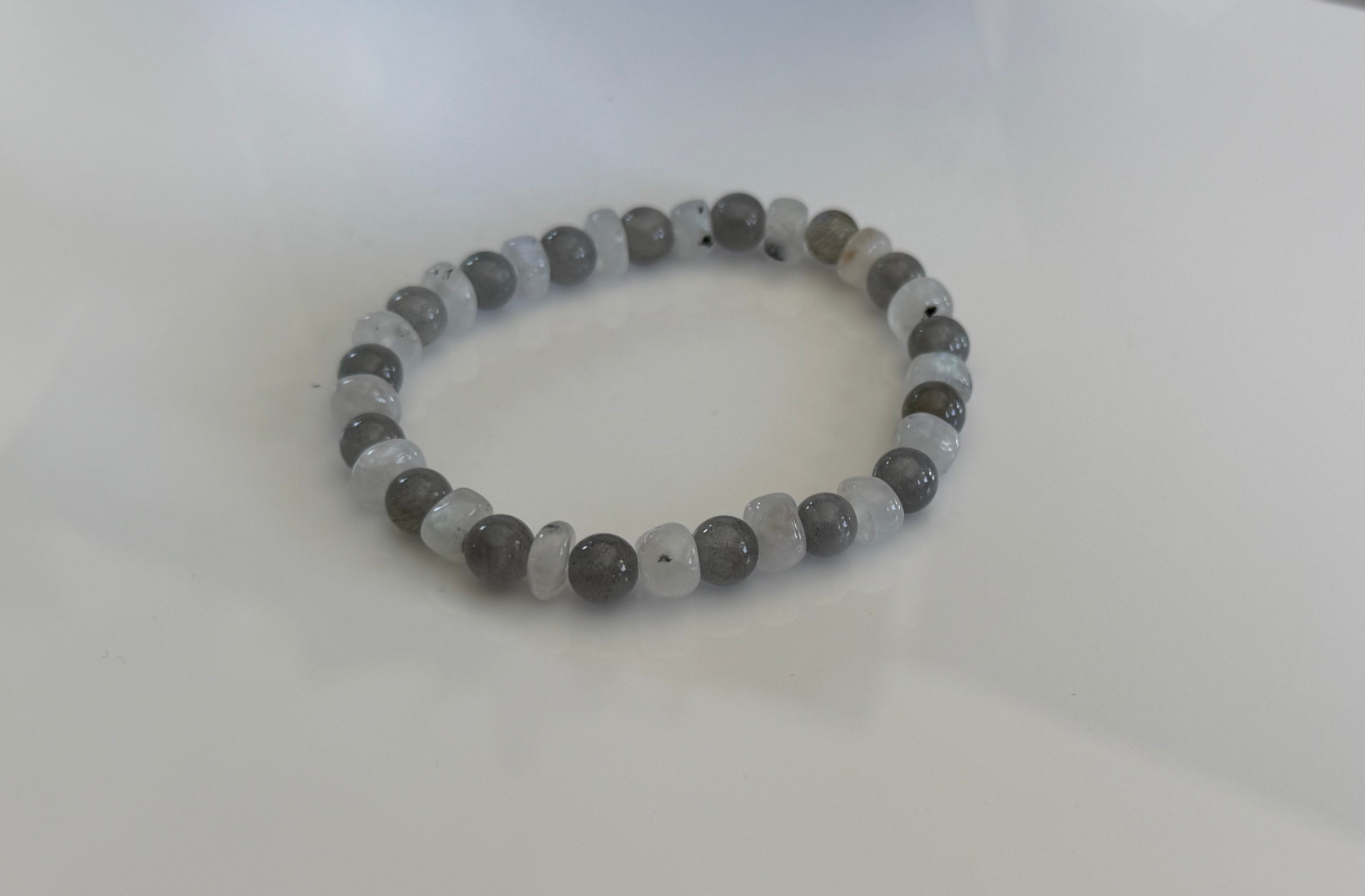 Shadow & Moon — Labradorite & Rainbow Moonstone Stretch Bracelet