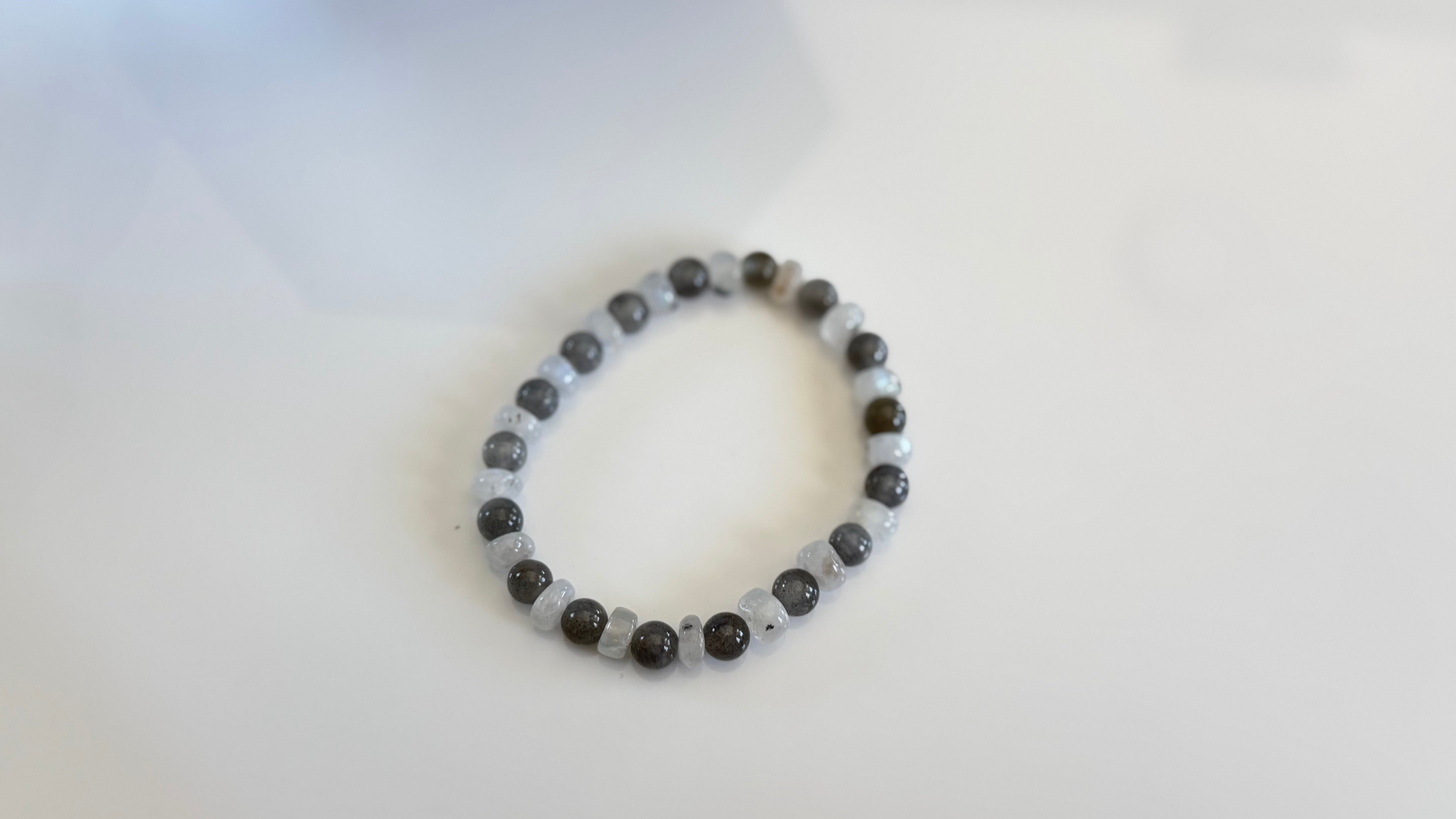 Shadow & Moon — Labradorite & Rainbow Moonstone Stretch Bracelet