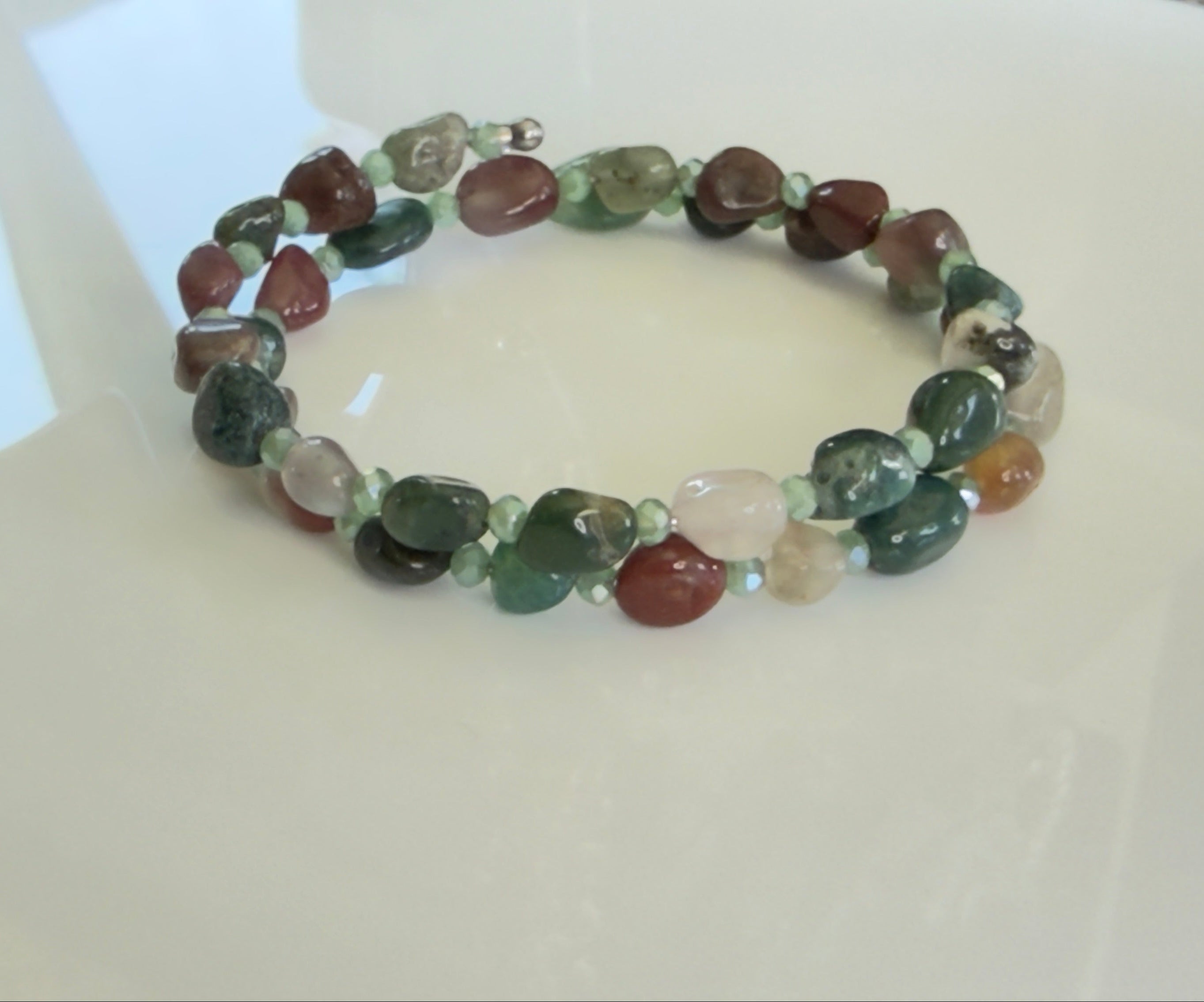 Forest Earth Wrap — Indian Agate Memory Wire Bracelet