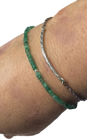 Hand-Cut Natural Emerald Rondelle Bead Bracelet with Sterling Silver Accents