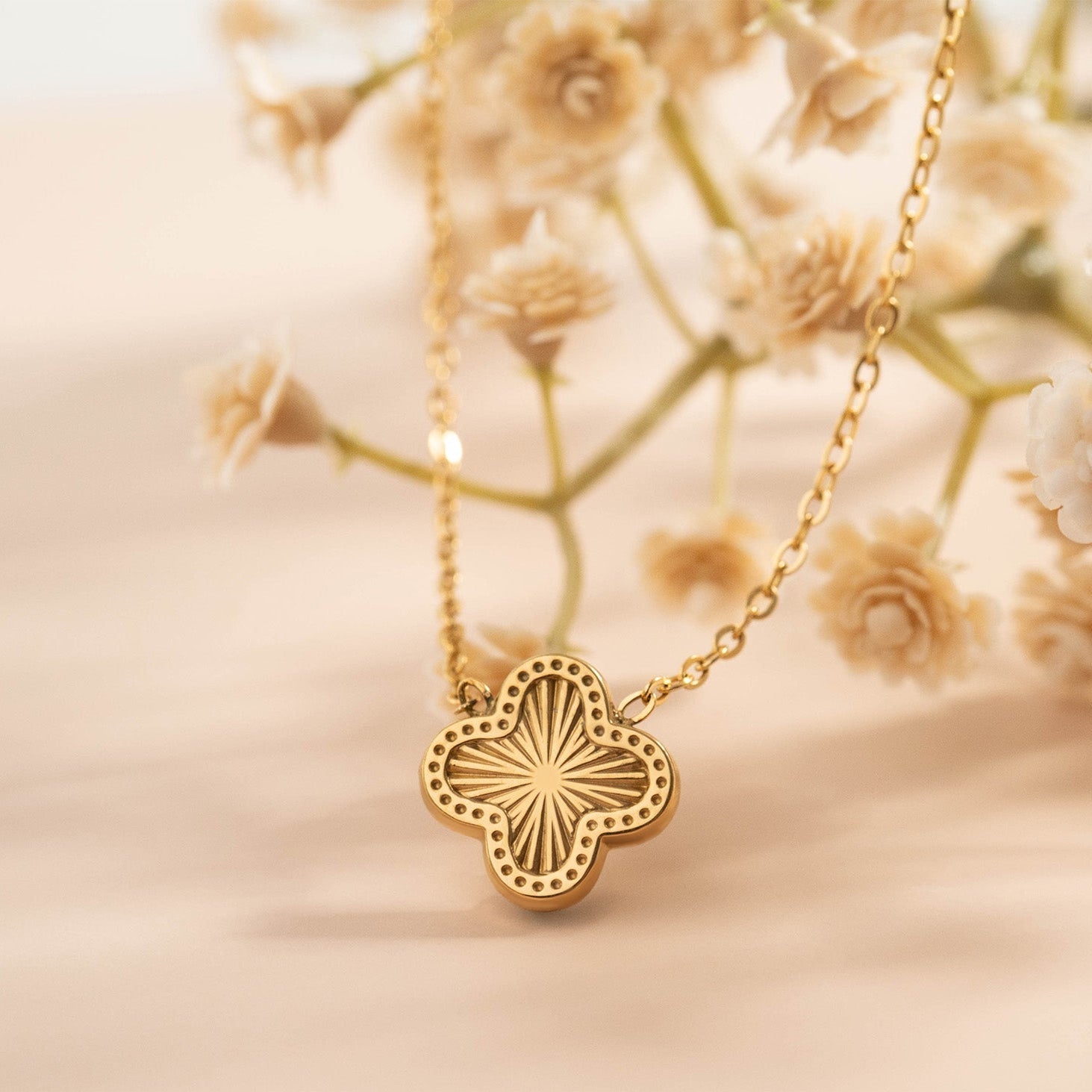 18K Gold PVD Coated Stainless Steel Clover Connector Charm Necklace